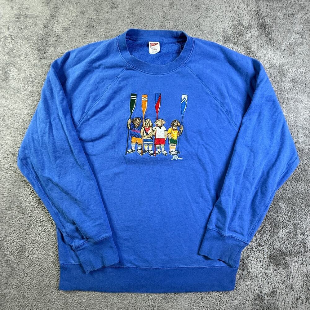J. Crew Lightweight French Terry Oarsman Dog Sweatshirt Mens L Blue Cotton